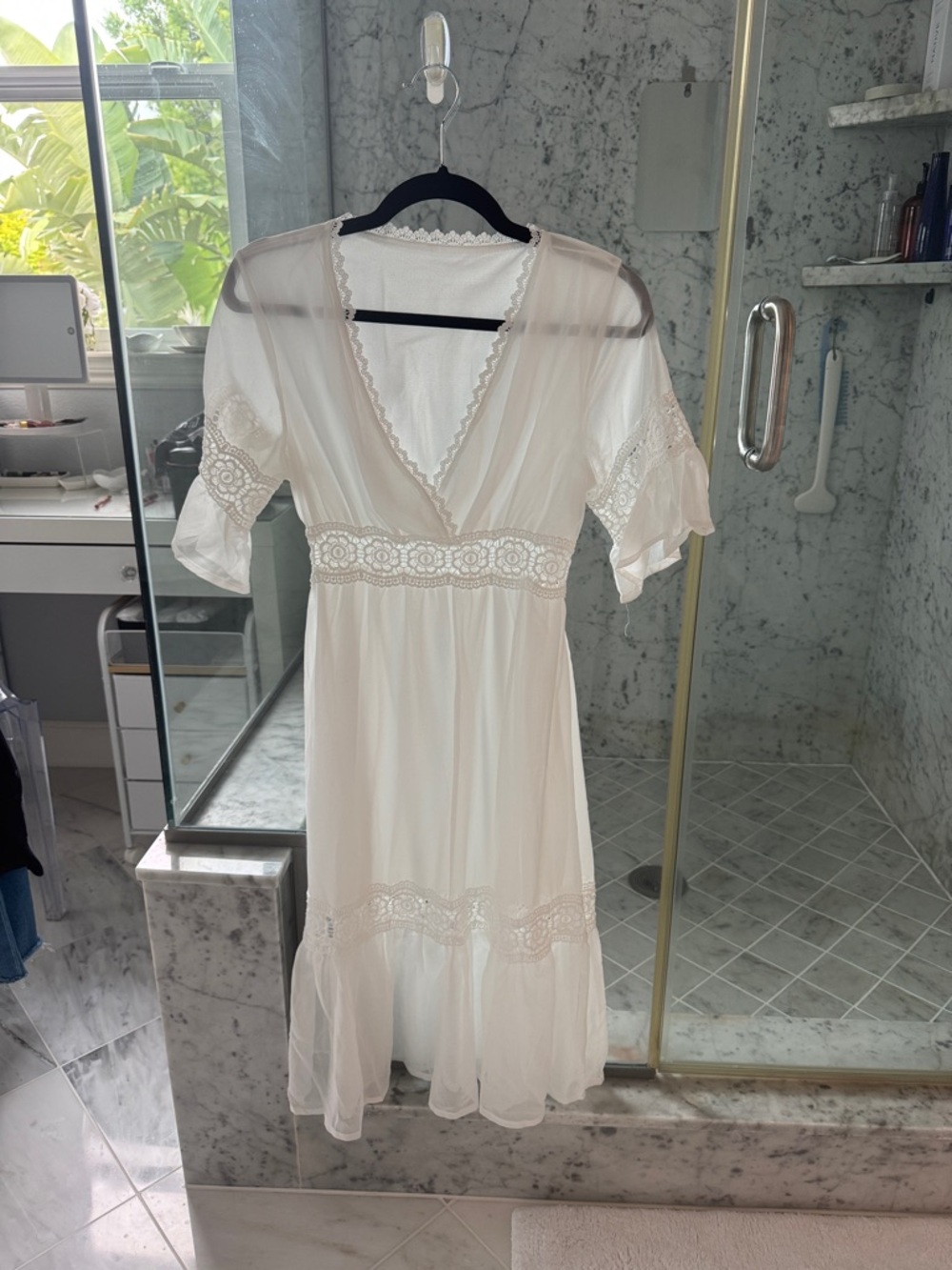 BRAND NEW Sheer White Lace-Trim Midi Dress